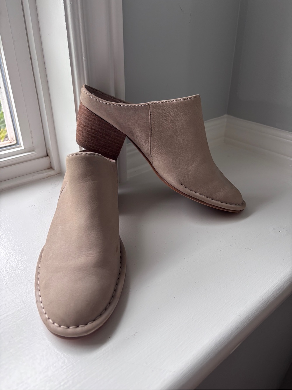 Women’s Taupe Leather Mule Heels - Classic Slip-On Style